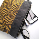 Wool and Waxed Canvas Clutch - Yellow/Grey