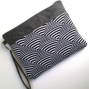 Wool and Waxed Canvas Clutch - White/Black