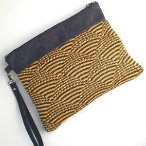 Wool and Waxed Canvas Clutch - Yellow/Black