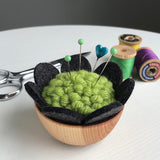 Handcrafted Wool Pincushion: Green with Charcoal