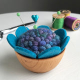 Handcrafted Wool Pincushion: Multi Blues with Turquoise
